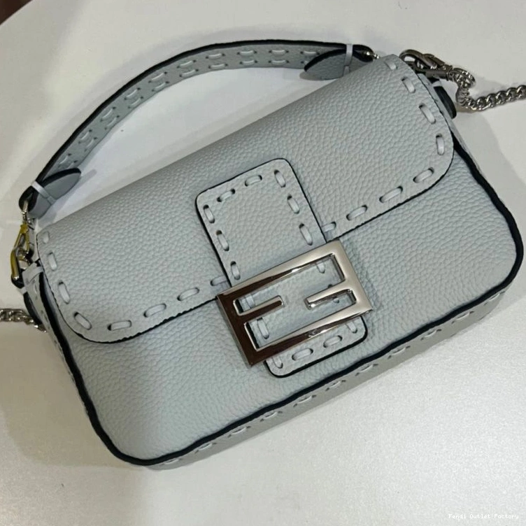 Affordable HOT Blue In Cuoio Bag Baguette Romano Leather Sky Selleria Fendi Mini 0820